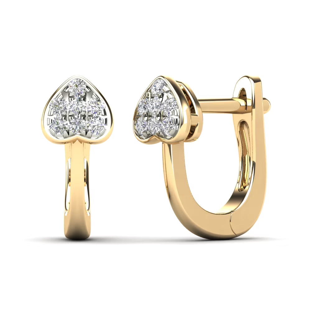 10K Yellow Gold Diamond Petite Heart Hoop Earrings W232