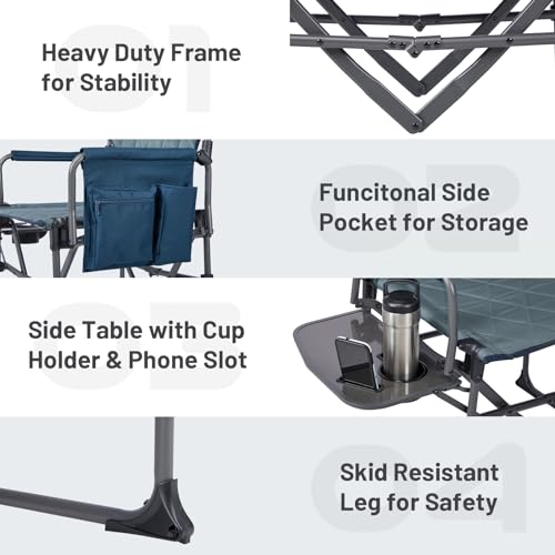 Navy 2 Pack Aluminum Folding Camping Chair with Side Table V1421