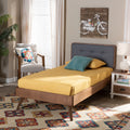 Twin Dark Grey Walnut Brown Upholstered Tufted Platform Bed X950