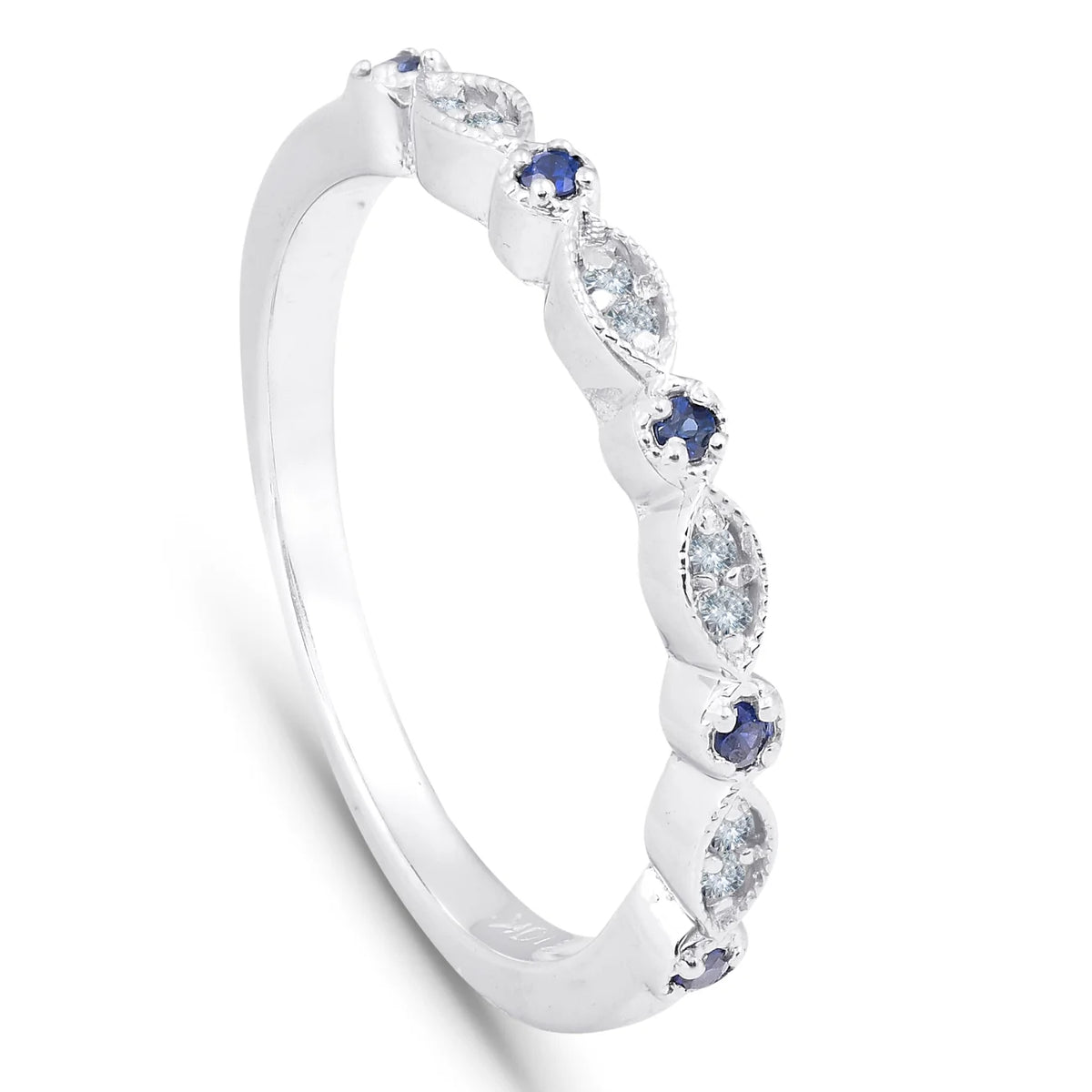 1/5 ct Blue Sapphire & Diamond Wedding Ring Stackable Band 10k White Gold Z723584