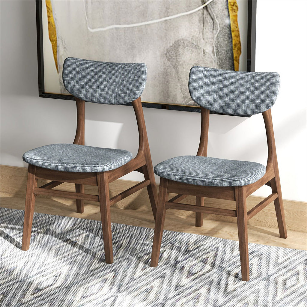 Mid-Century Wood/Fabric Dining Chair in Gray (Set of 2) D428