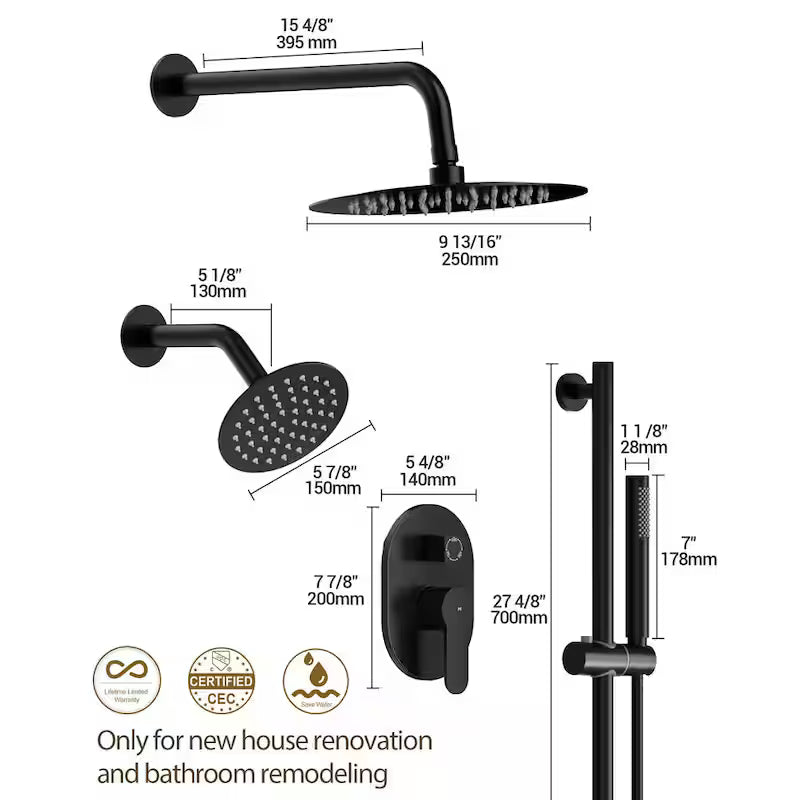 Wall Mounted Dual Shower Head and Handheld Shower Head 2.5 GPM Matte Black E907719
