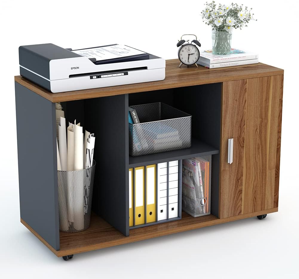 39 inches File Cabinet with Wheels and Doors, Dark Walnut F507917