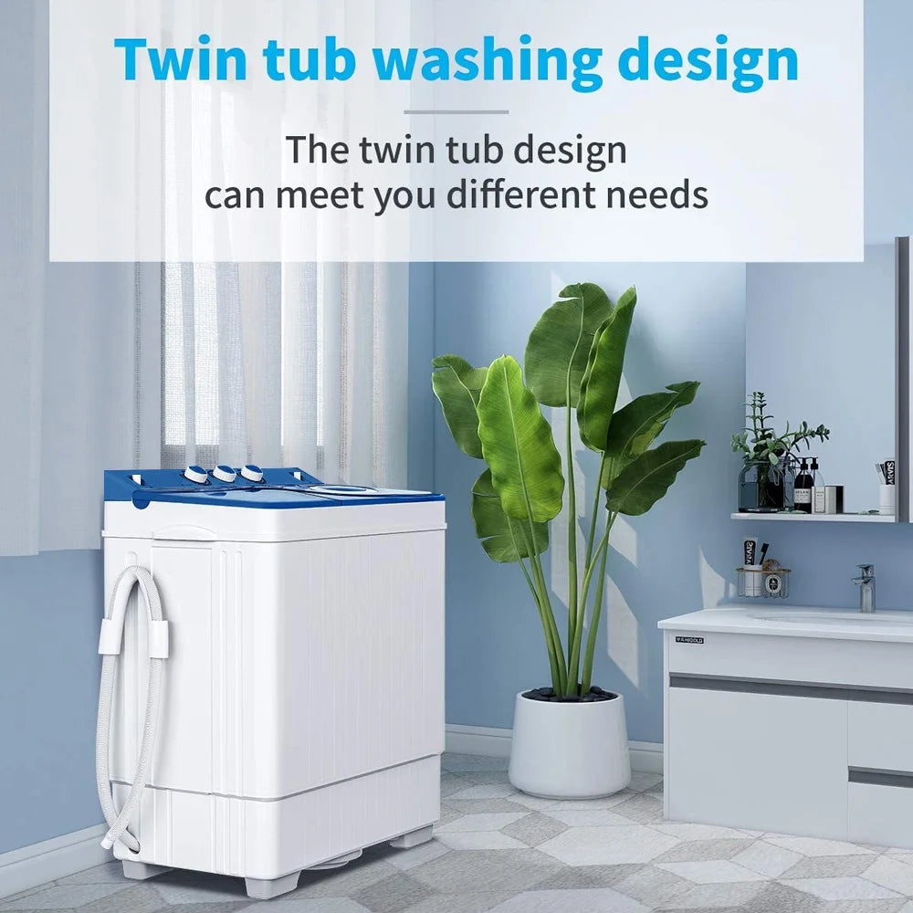 Semi-automatic Twin Tub Washing Machine with Built-in Drain Pump, 26Lbs, White&Blue W141930
