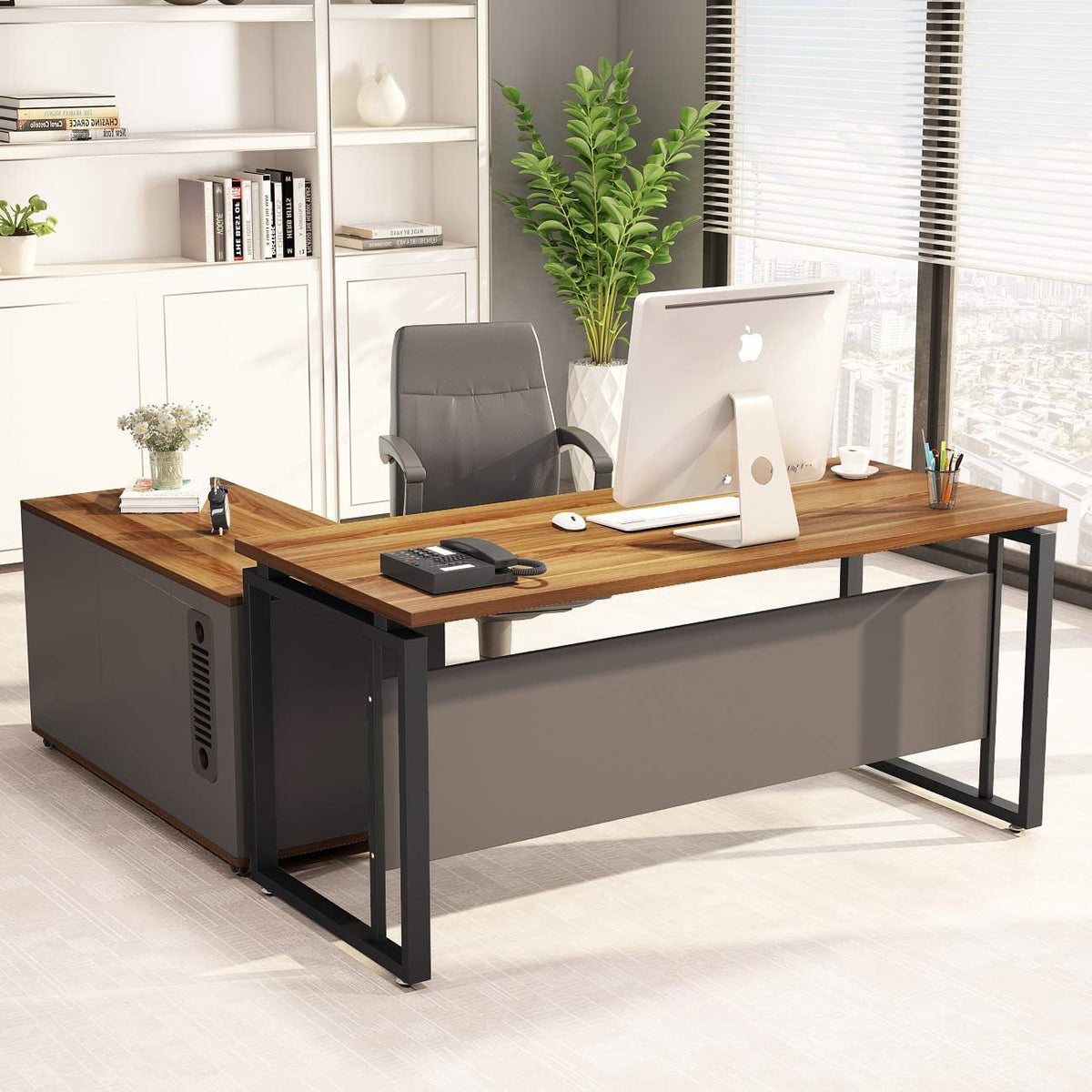 39 inches File Cabinet with Wheels and Doors, Dark Walnut F507917