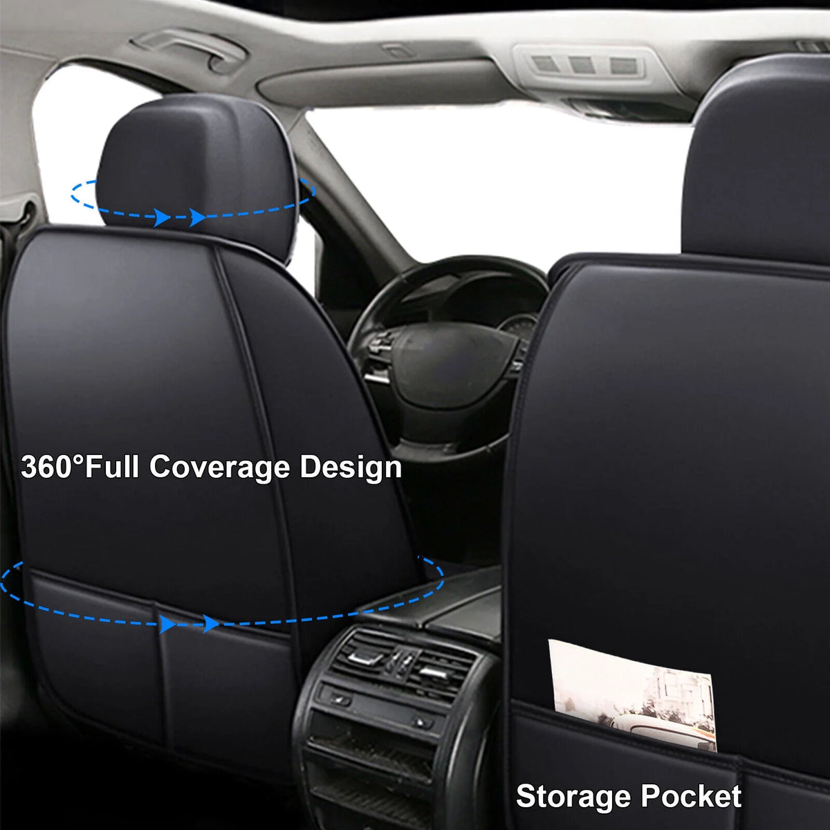 Black Waterproof Pu Leather Full Set Car Seat Covers N6914