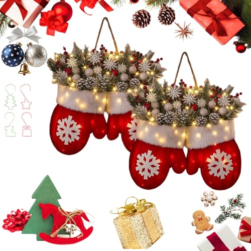 Christmas Mitten Wreath with 120 LED Lights and Timer H6041