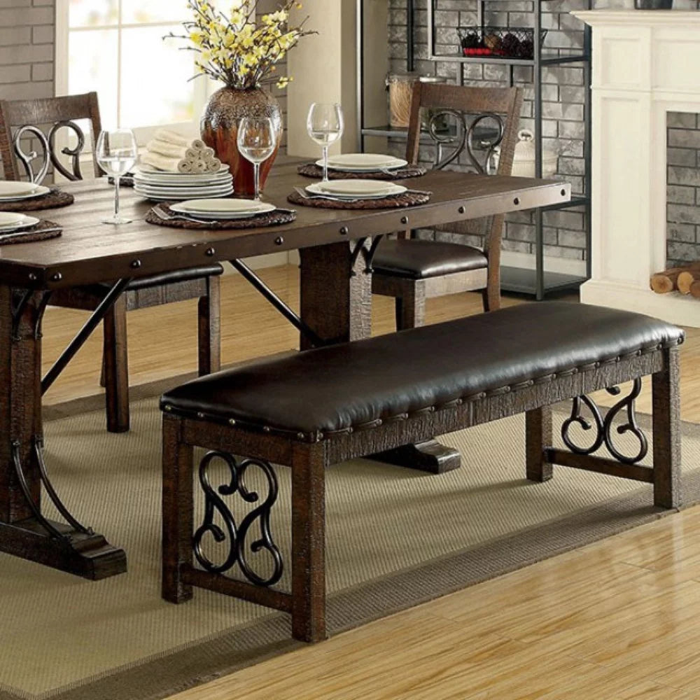 Rustic Walnut Brown Wooden Bench Y577