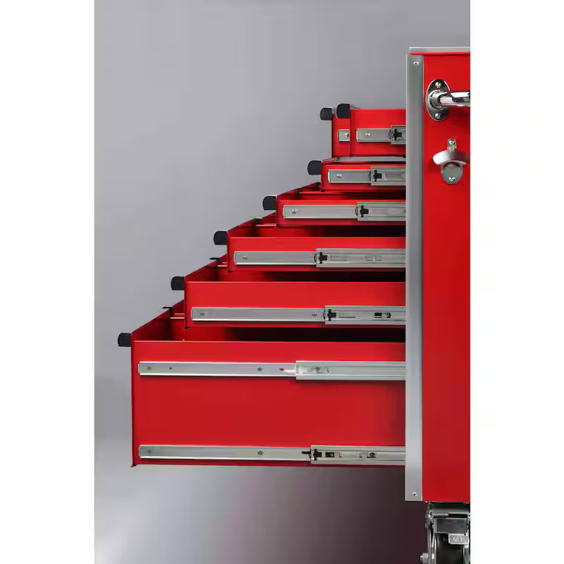 Heavy Duty 15-Drawer Mobile Workbench Cabinet with Stainless Steel Top in Gloss Red J664223