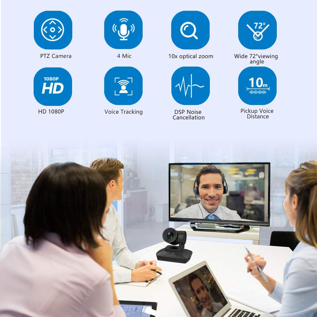 1080P PTZ Conference Room Camera with 4 Microphones Array J3073