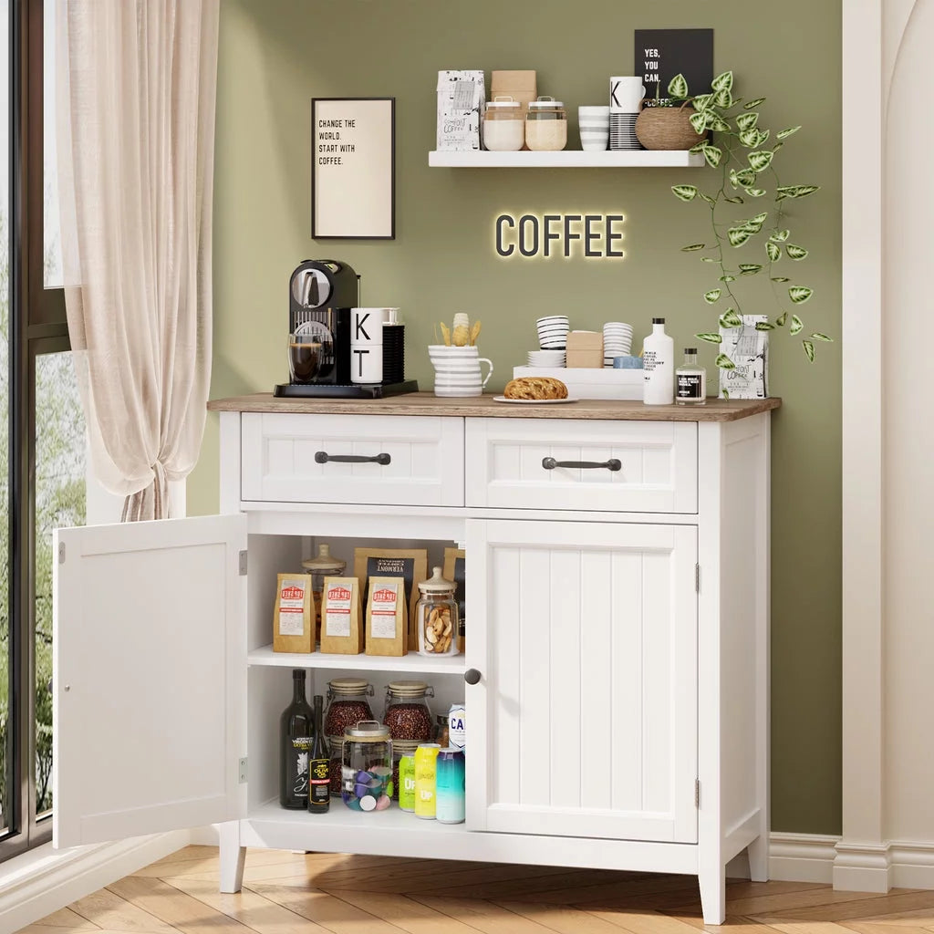 Grey Kitchen Sideboard Buffet Cabinet with Drawers and Adjustable Shelf L1608
