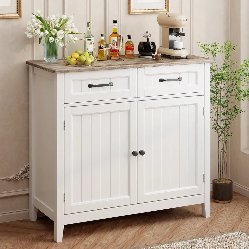 Grey Kitchen Sideboard Buffet Cabinet with Drawers and Adjustable Shelf L1608