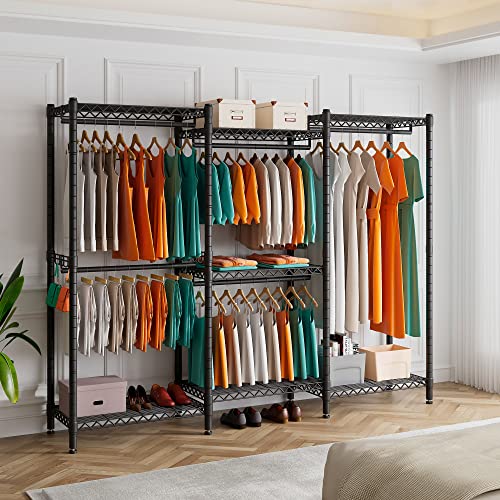 Black 5 Tiers Heavy Duty Metal Clothes Rack Q9758