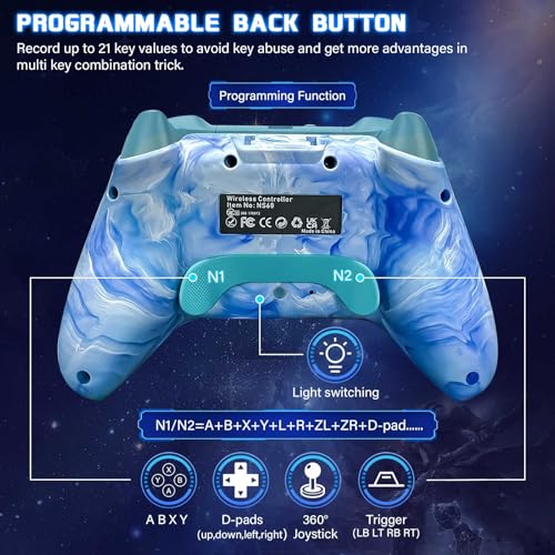 Wireless Pro Controller with 10 RGB Led Light, Programmable, 1200mAh Rechargeable N346