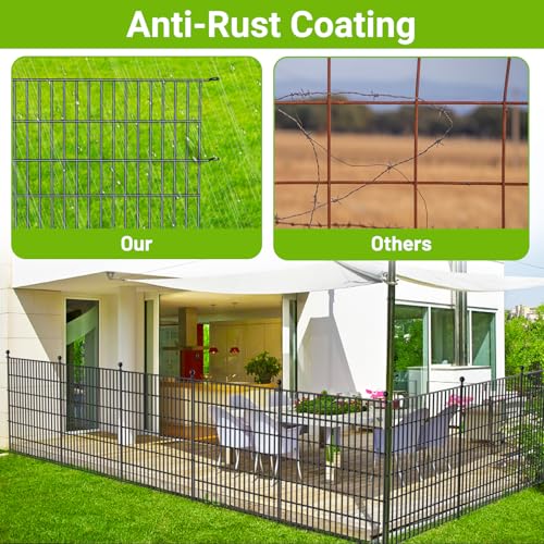 No Dig Decorative Outdoor Garden Fence with Gate, 40 in x 23.6 ft Rustproof Metal Wire Panel Y682651