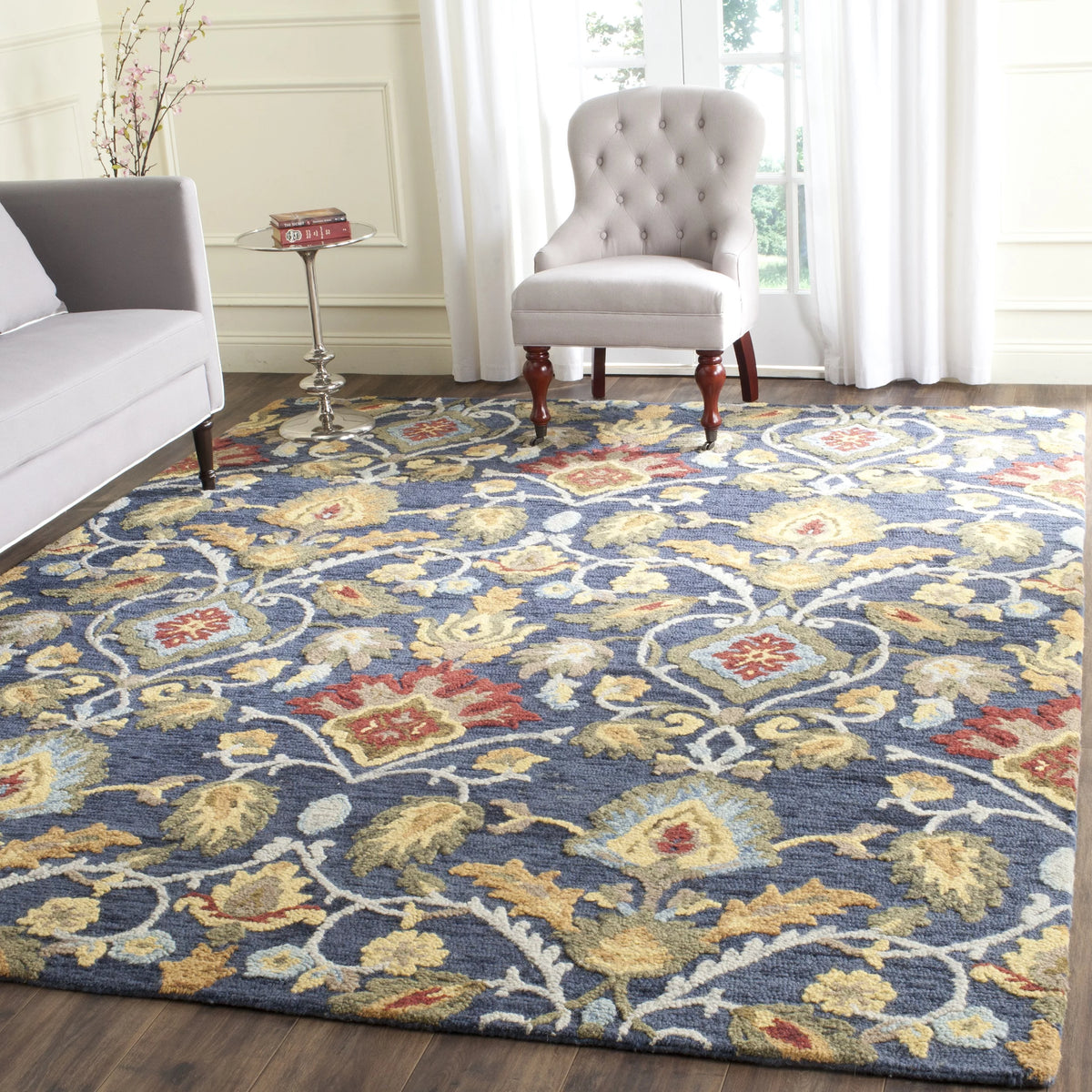 Navy Multi Floral Wool Area Rug 11' x 15' D866392