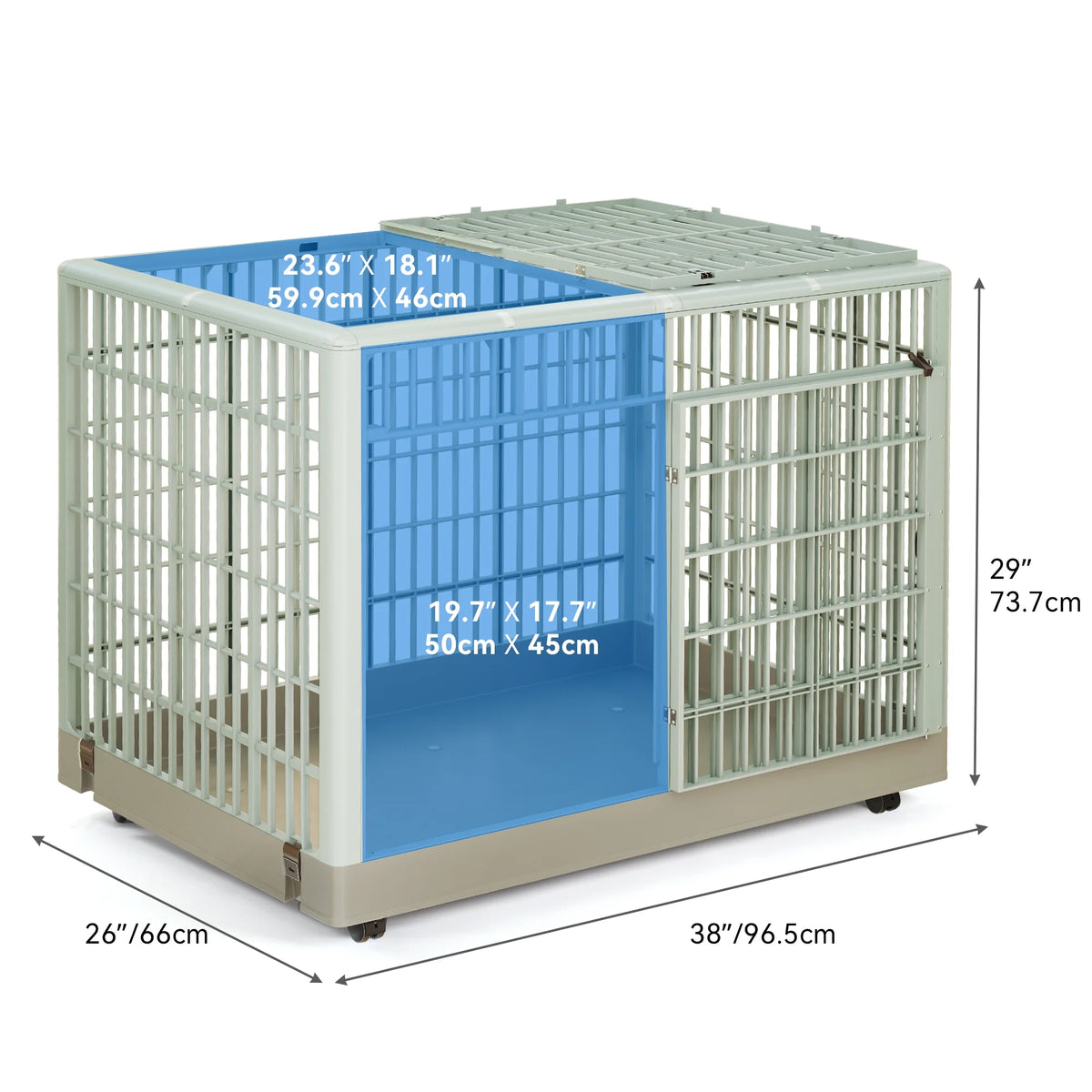 38" ABS Plastic Dog Crate Kennel Cage with Lockable Wheels and Double Door B17454