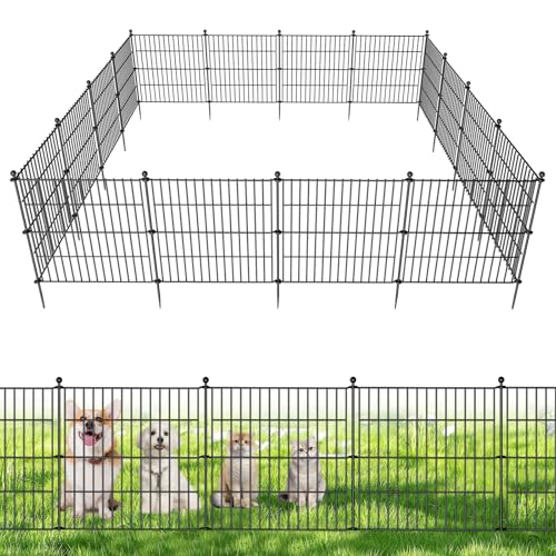 No Dig Decorative Outdoor Garden Fence with Gate, 40 in x 23.6 ft Rustproof Metal Wire Panel Y682651