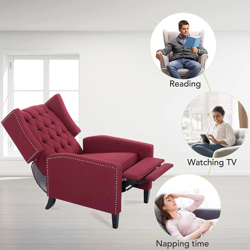 Blue Tufted Fabric Push Back Arm Recliner I947708