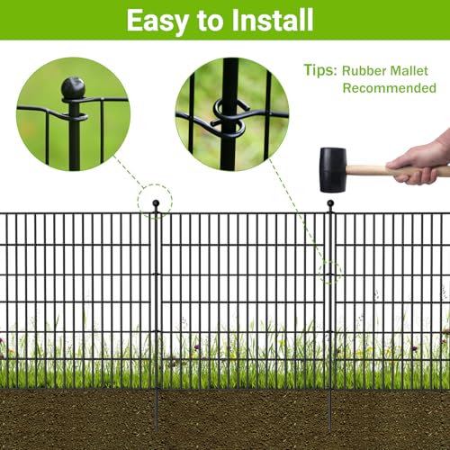 No Dig Decorative Outdoor Garden Fence with Gate, 40 in x 23.6 ft Rustproof Metal Wire Panel Y682651