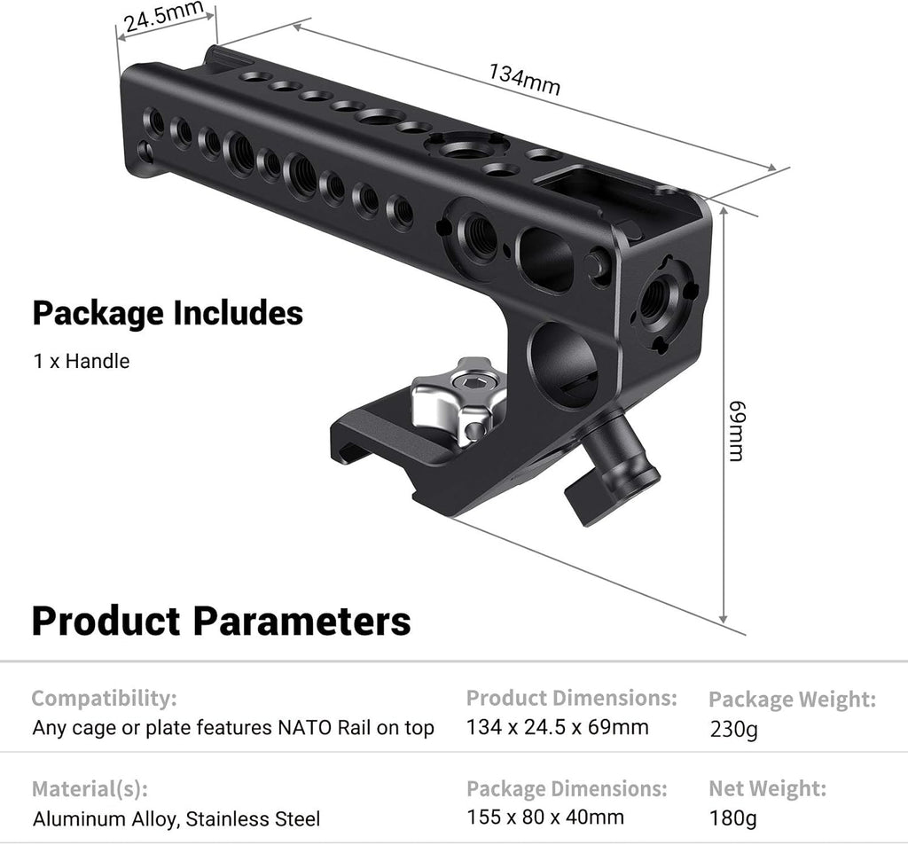 Top Handle Grip with NATO Rail Standard, Cold Shoe Mounts, 15mm Rod Clamp R15697
