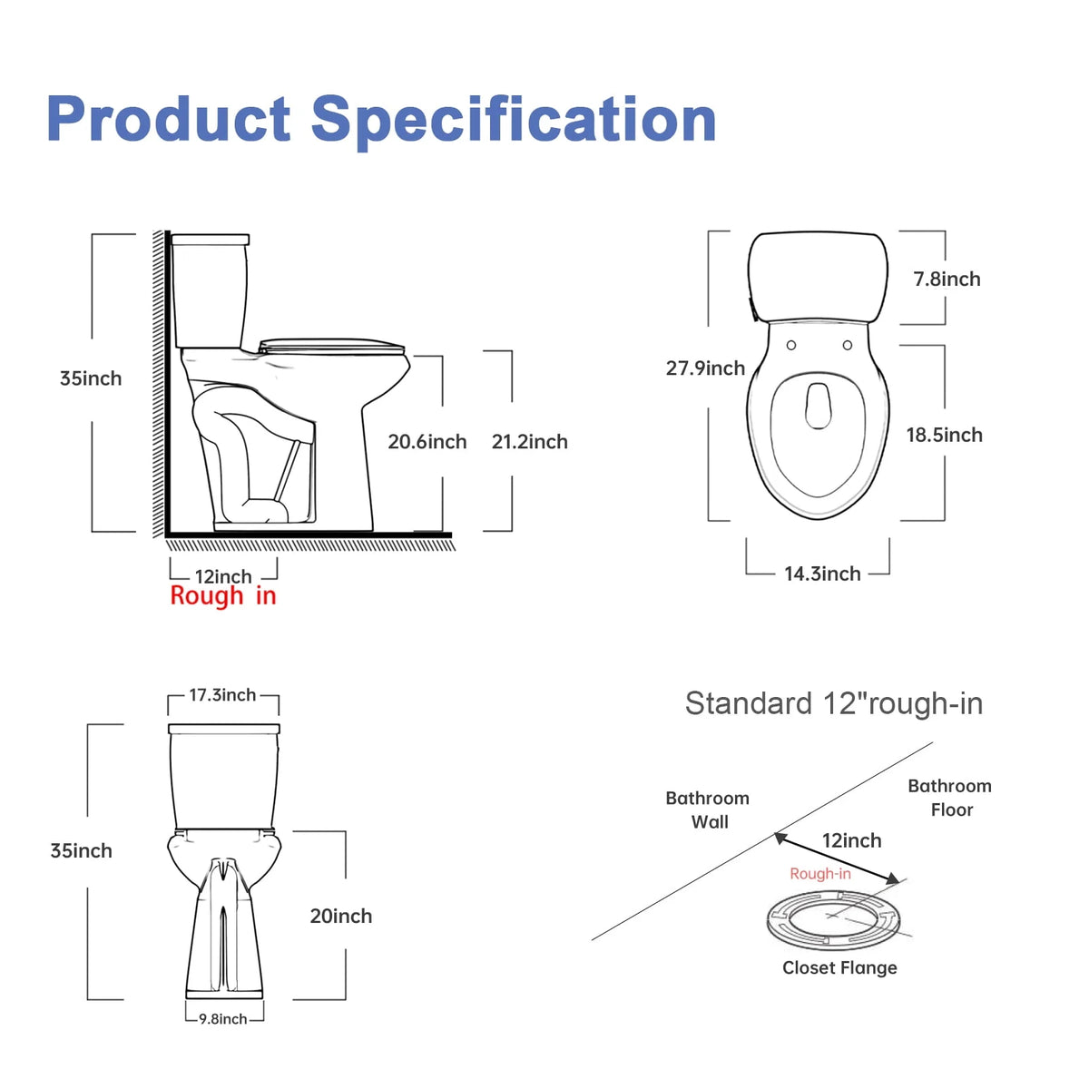 21 Inch Height Two Piece Elongated Toilet C804