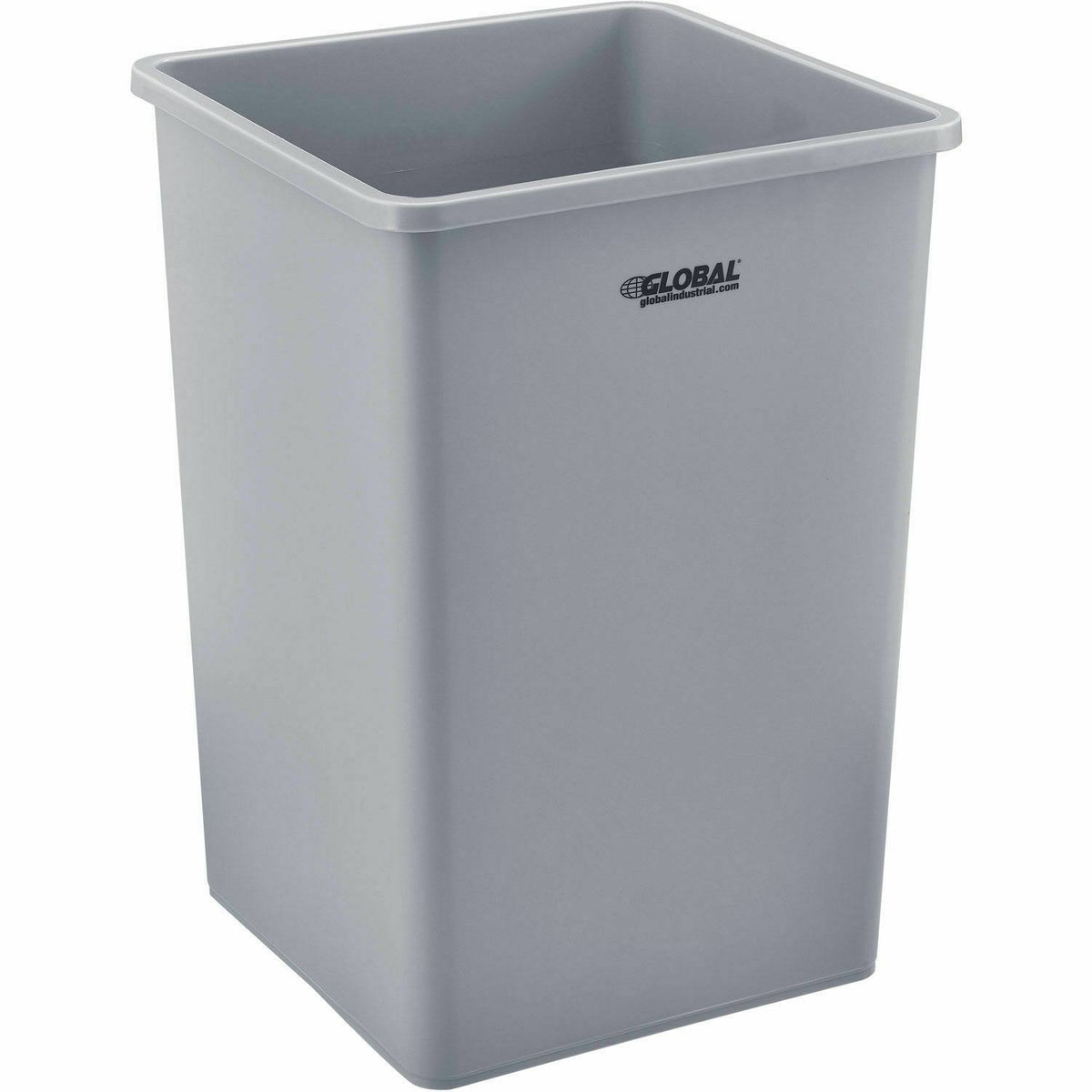 Square Plastic Garbage Can, Gray, 35 Gallon O300065