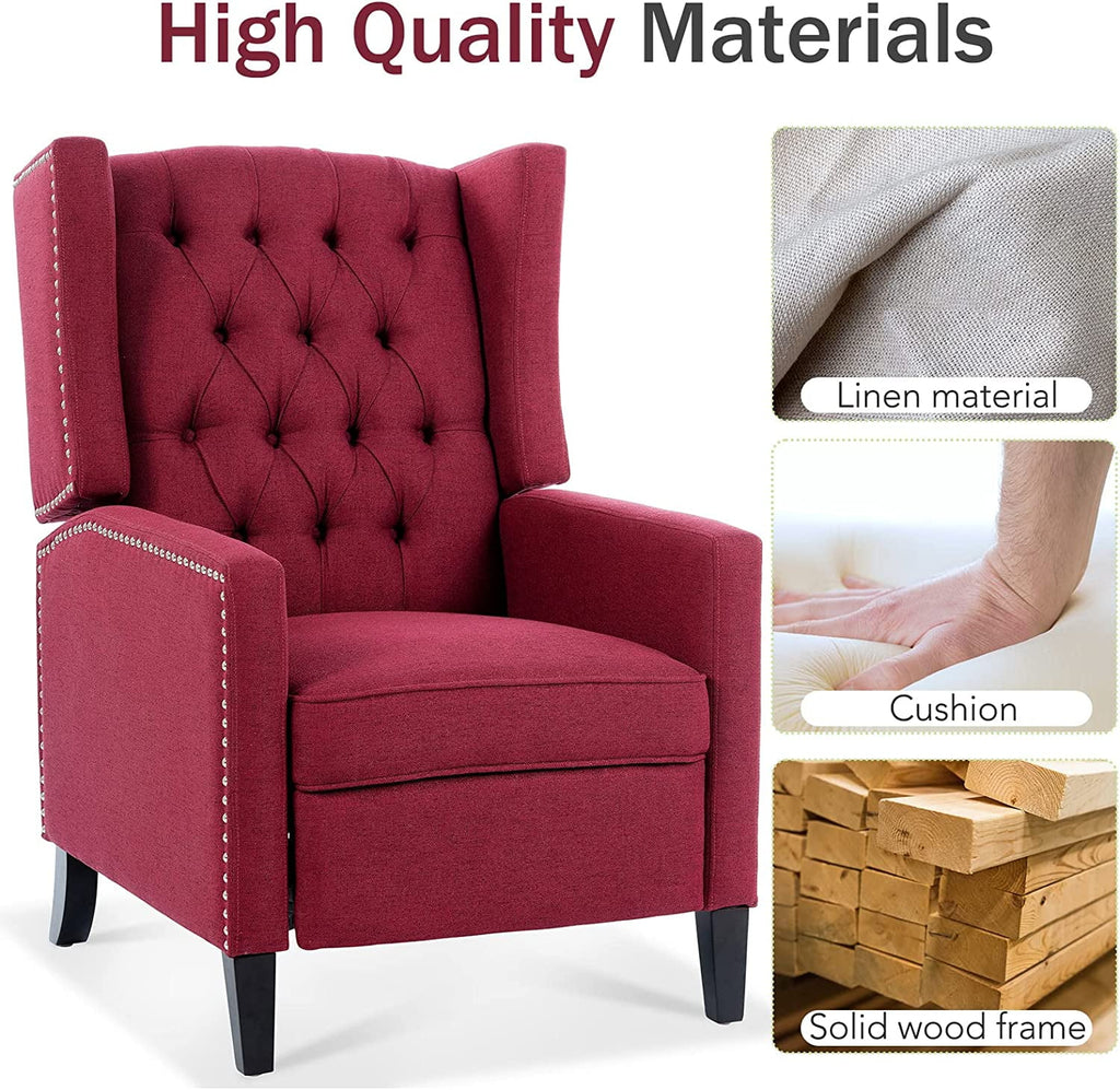 Blue Tufted Fabric Push Back Arm Recliner I947708