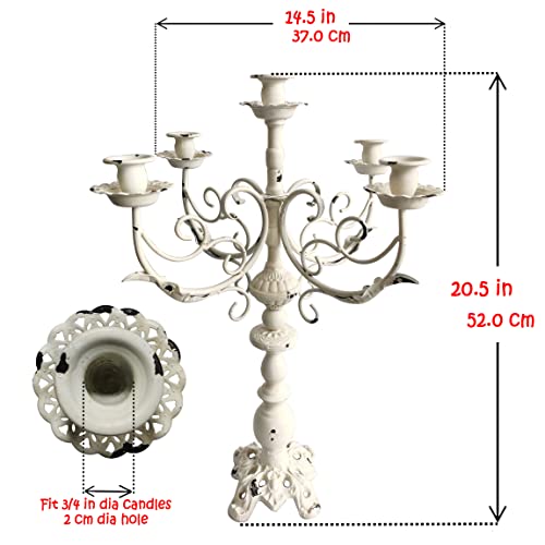 Vintage White Cast Iron 5 Arms Candlestick Holders 17Inch Tall L7609