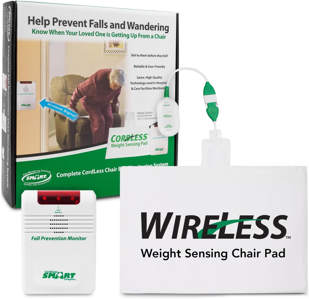 Wireless Chair Exit Alarm with Weight Sensing Pad - 10"x15" Pressure Sensor and Cordless Chair Alarm up to 300' Range W705567