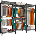 Black 5 Tiers Heavy Duty Metal Clothes Rack Q9758