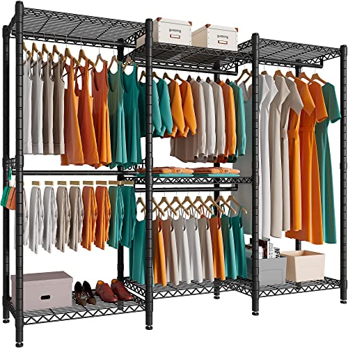 Black 5 Tiers Heavy Duty Metal Clothes Rack Q9758