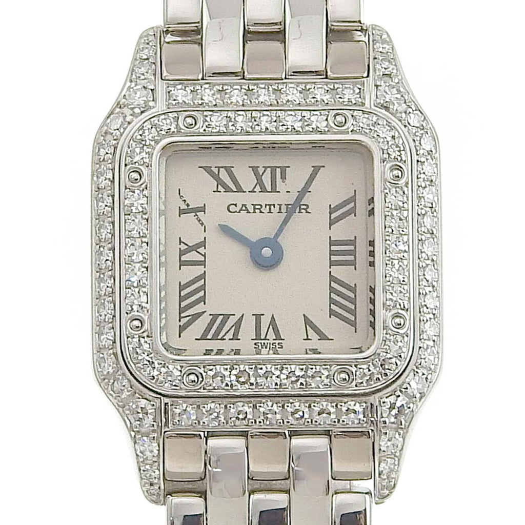 Pre-Owned Mini Panthère Diamond Bezel K18 White Gold Quartz Analog Display Silver Dial Watch S840143