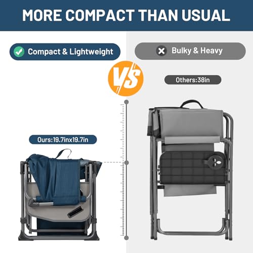 Navy 2 Pack Aluminum Folding Camping Chair with Side Table V1421