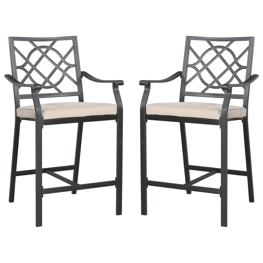 Metal Patio Counter Height Bar Stools with Beige Cushion, Set of 2 H8212