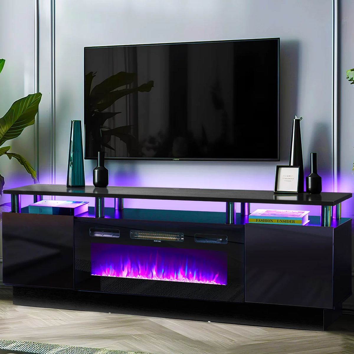 Black Fireplace TV Stand for TVs up to 80 N229