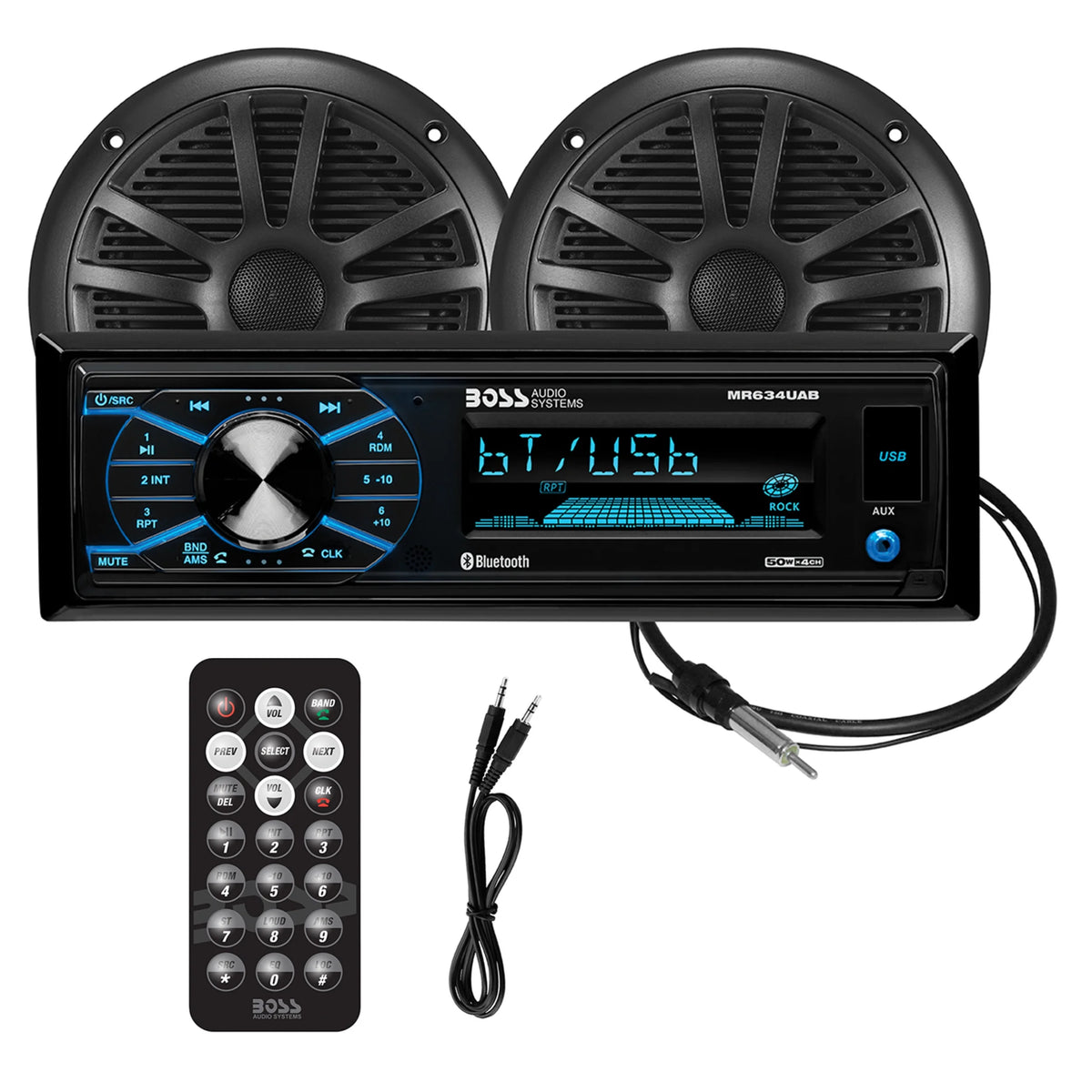 Black Marine Boat Sound System Package with 2 Speakers Q868867