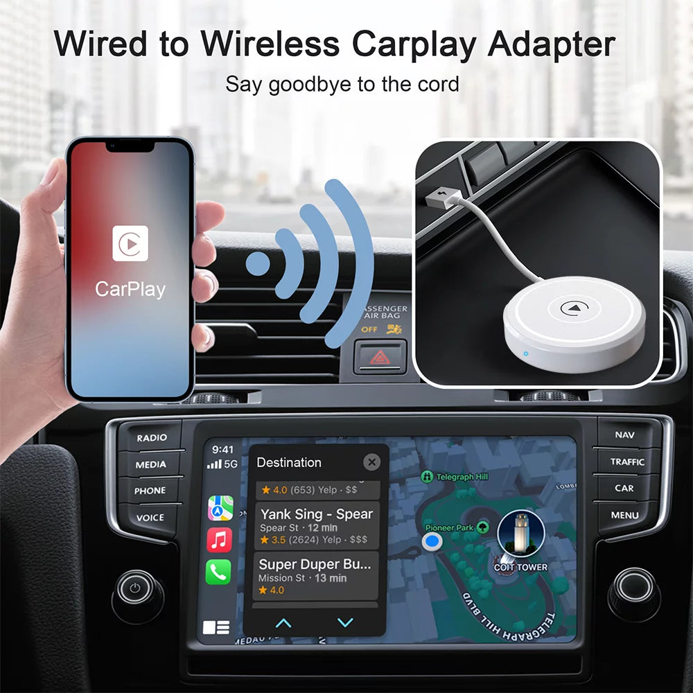 Car Adapter for Apple Cell Phone Carplay Wired to Wireless Smart Box L36578