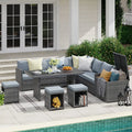 8 Piece Wicker Patio Furniture Set with Dining Table and Gray Cushions P644723