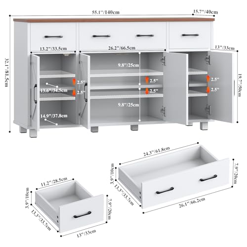 Blue Wood Buffet Cabinet with Drawers Q491
