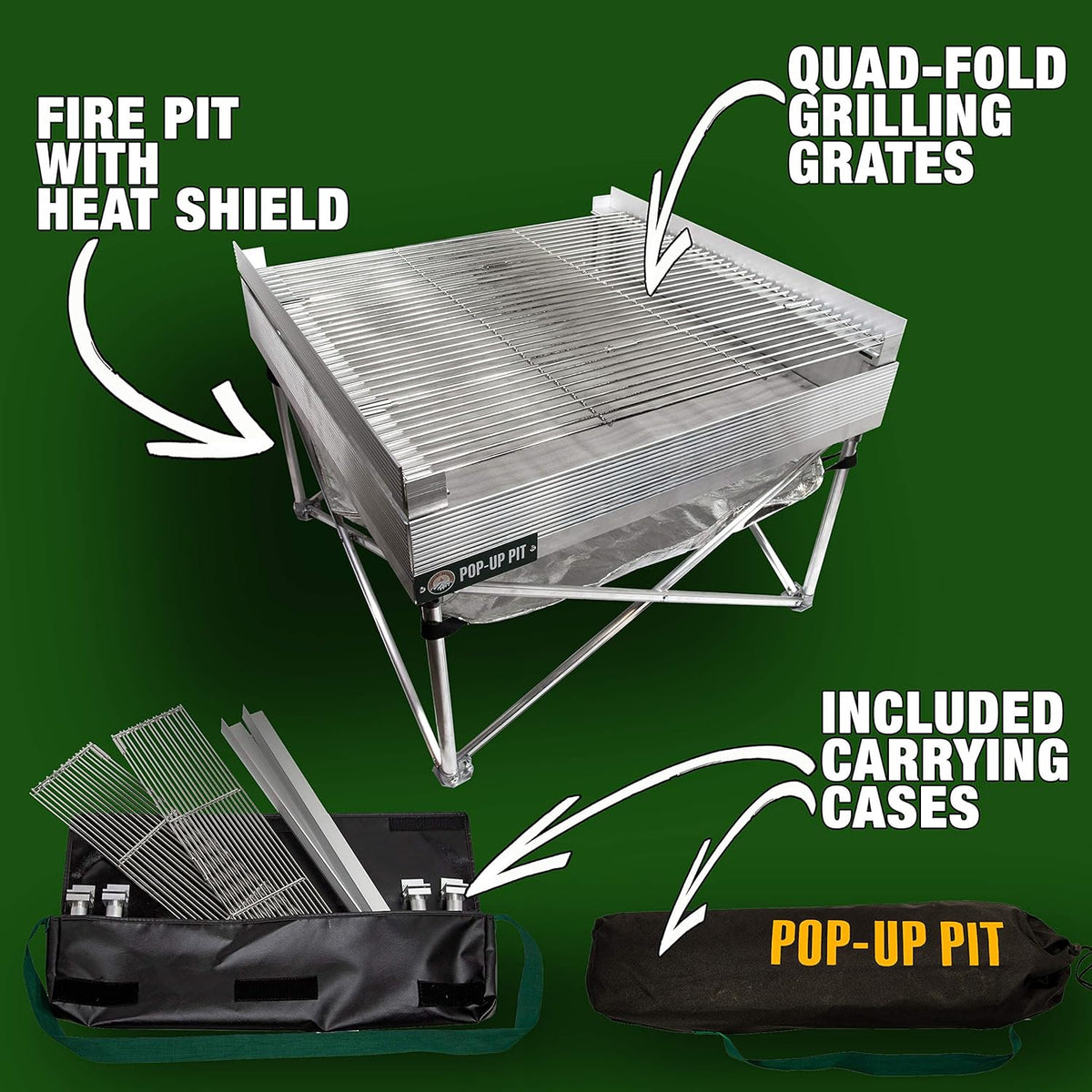 Portable Pop-Up Fire Pit and BBQ Grill with Carrying Bags I868240