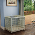38" ABS Plastic Dog Crate Kennel Cage with Lockable Wheels and Double Door B17454