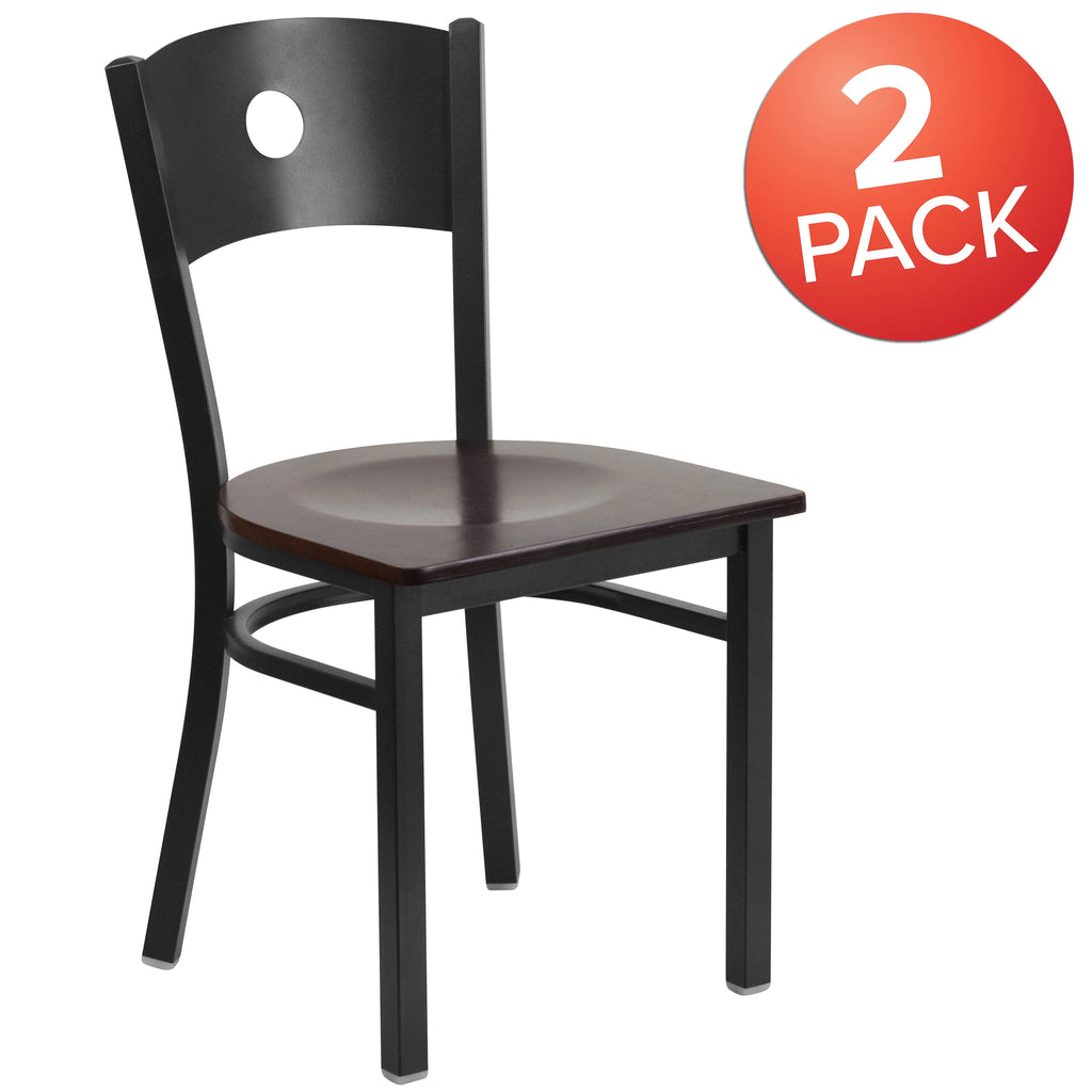 Black Circle Back Metal Restaurant Chair with Walnut Wood Seat S504717