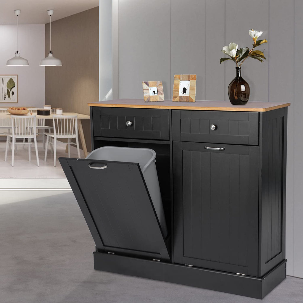 Dual White Double Kitchen Trash Cabinet with Two Wood Drawers Q114599