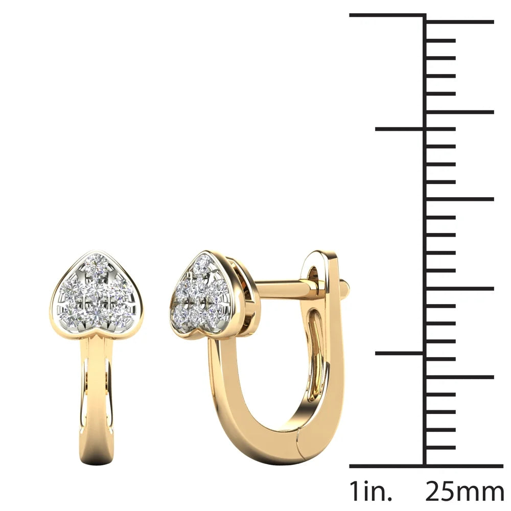 10K Yellow Gold Diamond Petite Heart Hoop Earrings W232