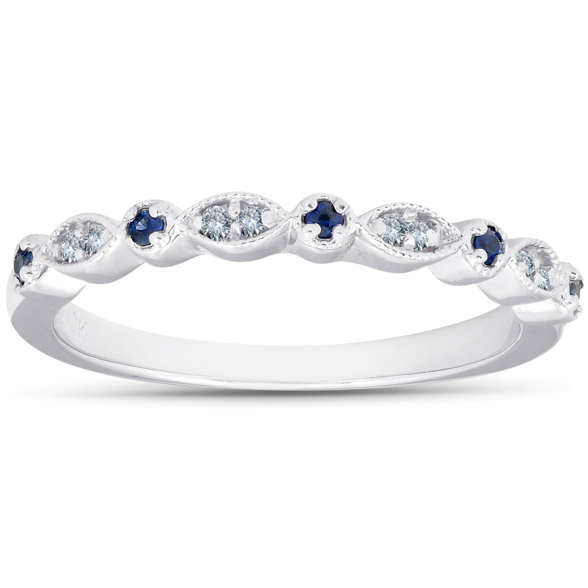 1/5 ct Blue Sapphire & Diamond Wedding Ring Stackable Band 10k White Gold Z723584