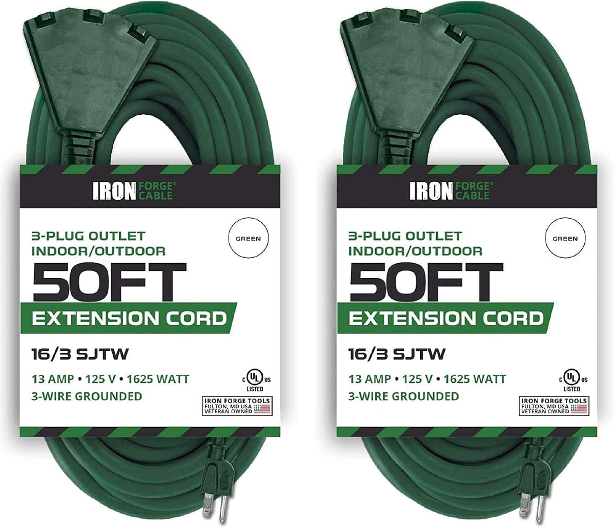 2 Pack of 50 Ft Outdoor Extension Cords with Power Block L322