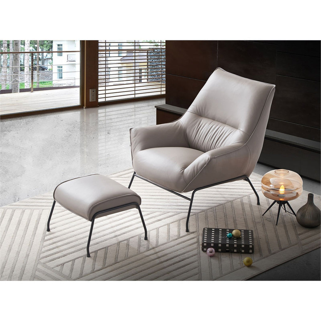 Khaki Upholstered Leather Accent Chair and Ottoman R419