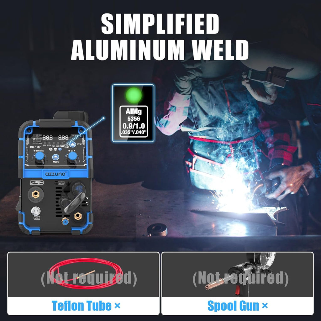 Aluminum MIG Welder 165Amp Dual Voltage 110V/220V 5-in-1 Welder Machine Gasless MIG/Gas MAG/Aluminum MIG/Stick/Lift TIG Welding Z206