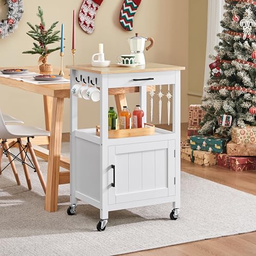 White Rolling Kitchen Island with Single Door Cabinet and Drawer L41801